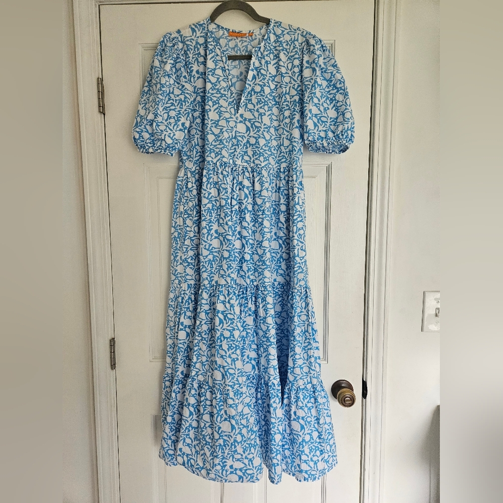 Oliphant Sky Blue and White Long Sleeve Dress